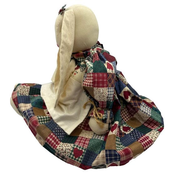 Handmade Patchwork Bunny Doll With Three Baby Bunnies In Apron 18" Plush Decor - Picture 6 of 13